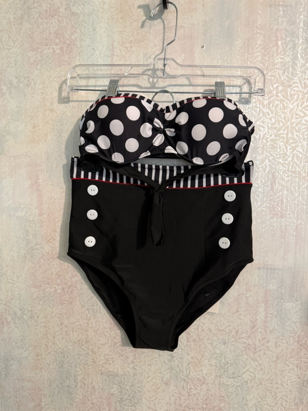 Women's Vintage 50s Pinup Girl Rockabilly High Waist Bikini With Button Detail L
